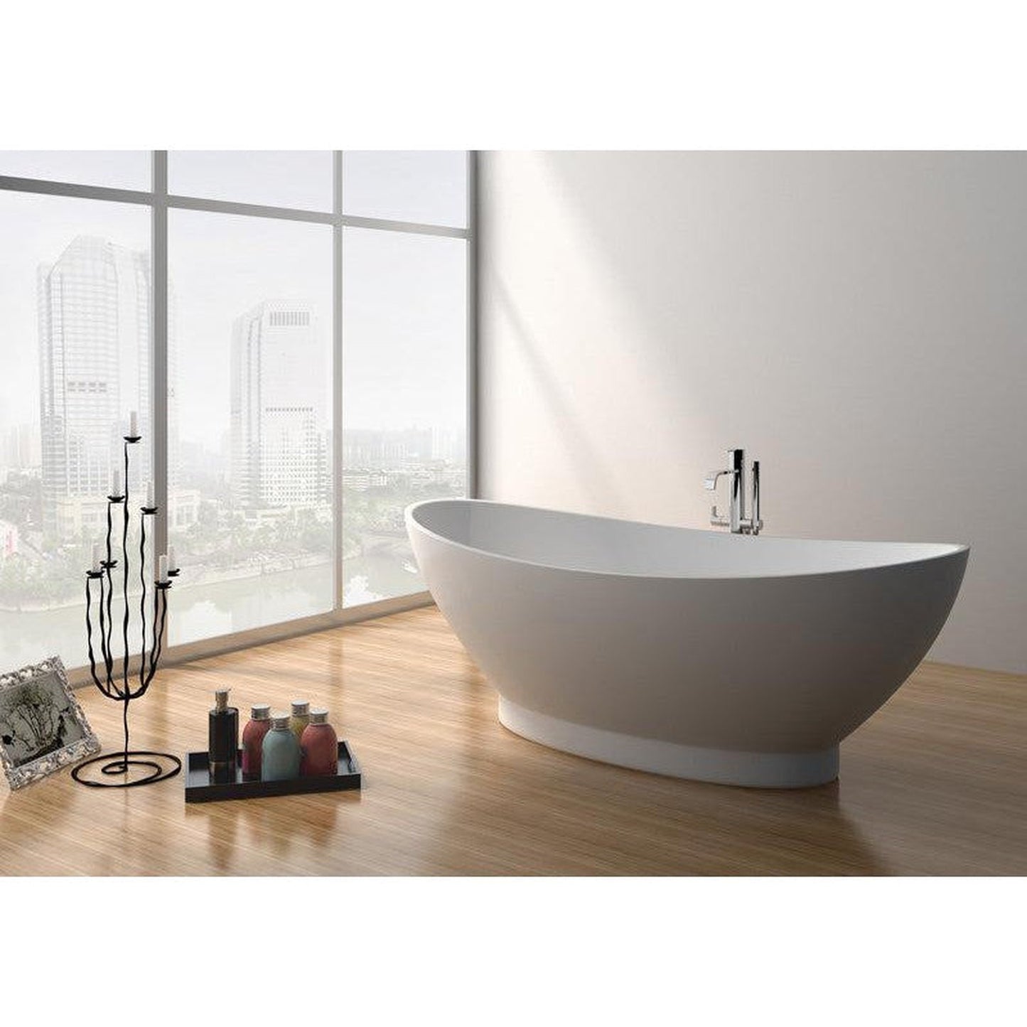 Legion Furniture WJ8620-W 71" Matte White Solid Surface Freestanding Bathtub With Pop-up Drain