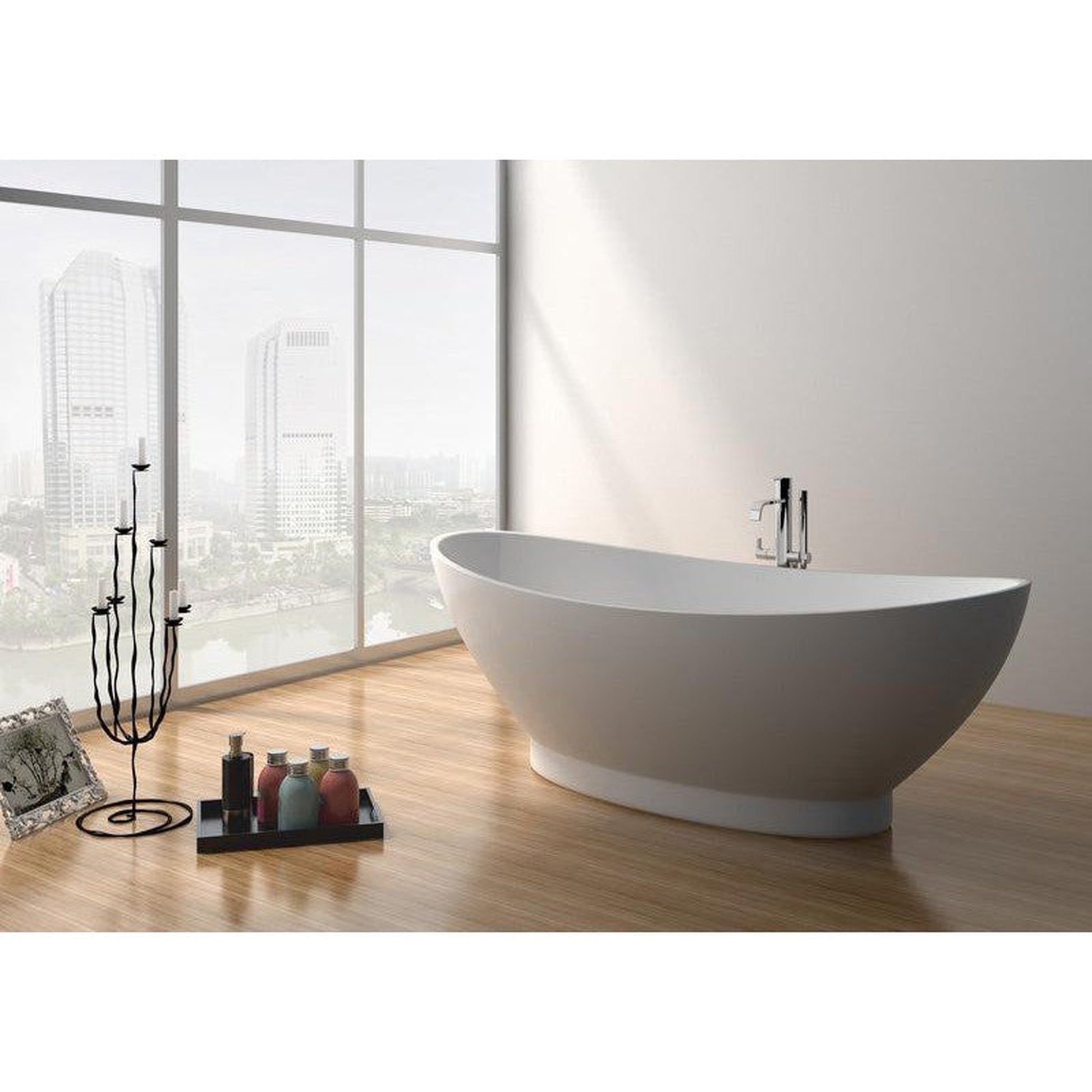 Legion Furniture WJ8620-W 71" Matte White Solid Surface Freestanding Bathtub With Pop-up Drain