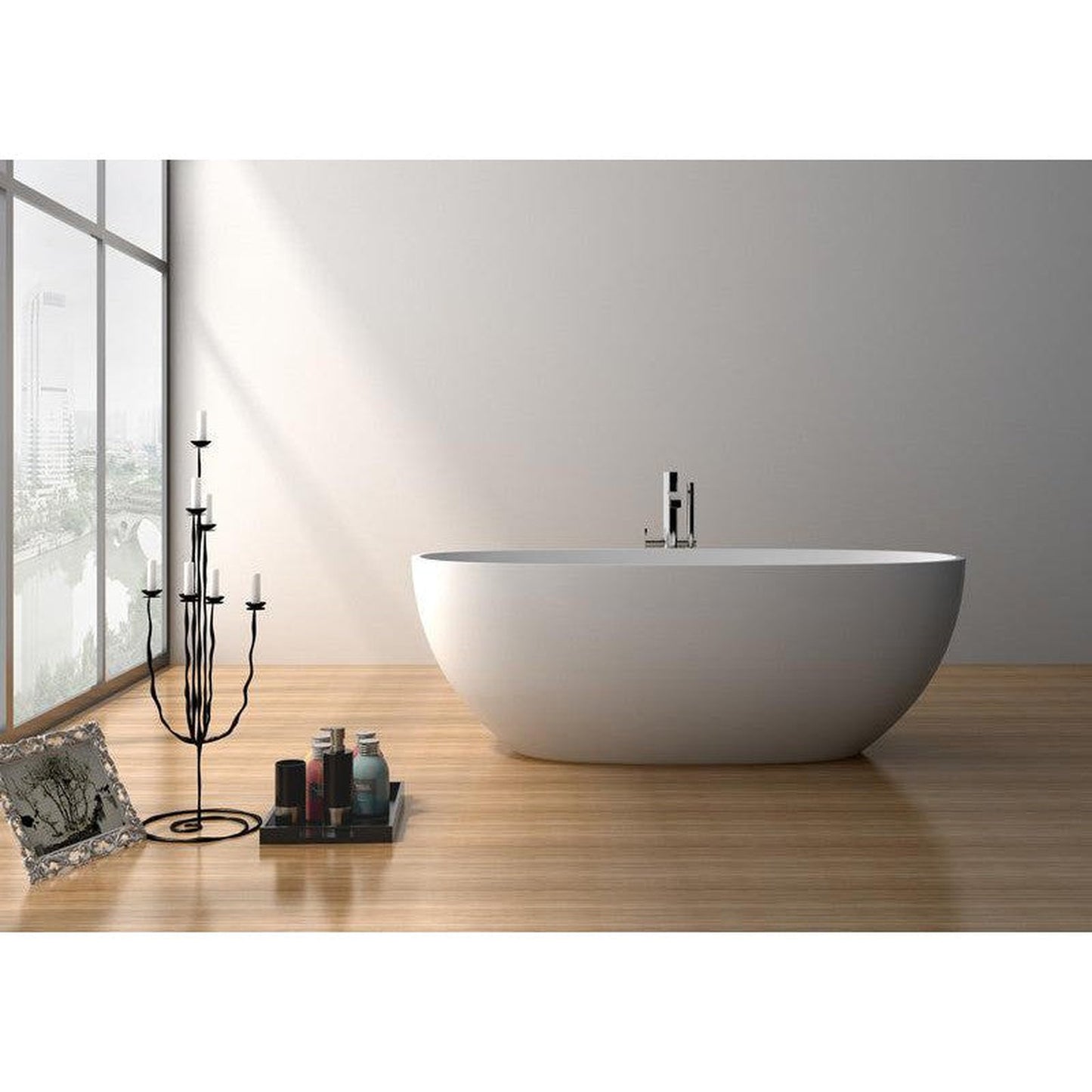 Legion Furniture WJ8628-W 65" Matte White Solid Surface Freestanding Bathtub With Pop-up Drain