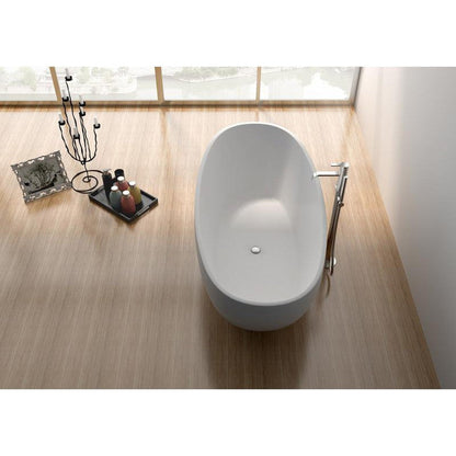 Legion Furniture WJ8628-W 65" Matte White Solid Surface Freestanding Bathtub With Pop-up Drain