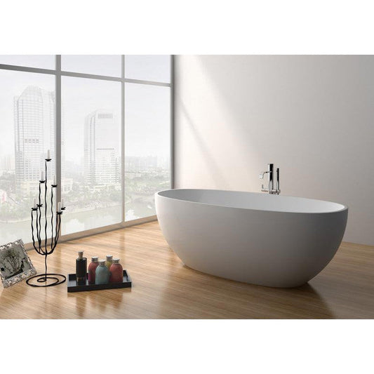 Legion Furniture WJ8628-W 65" Matte White Solid Surface Freestanding Bathtub With Pop-up Drain