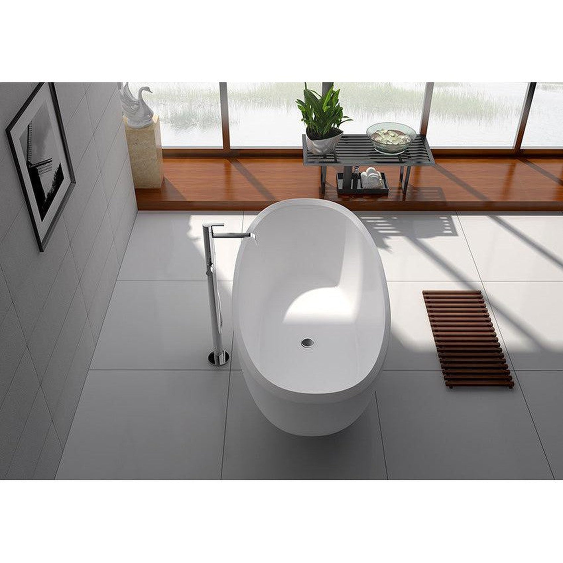 Legion Furniture WJ8639-W 65" Matte White Solid Surface Freestanding Bathtub With Pop-up Drain