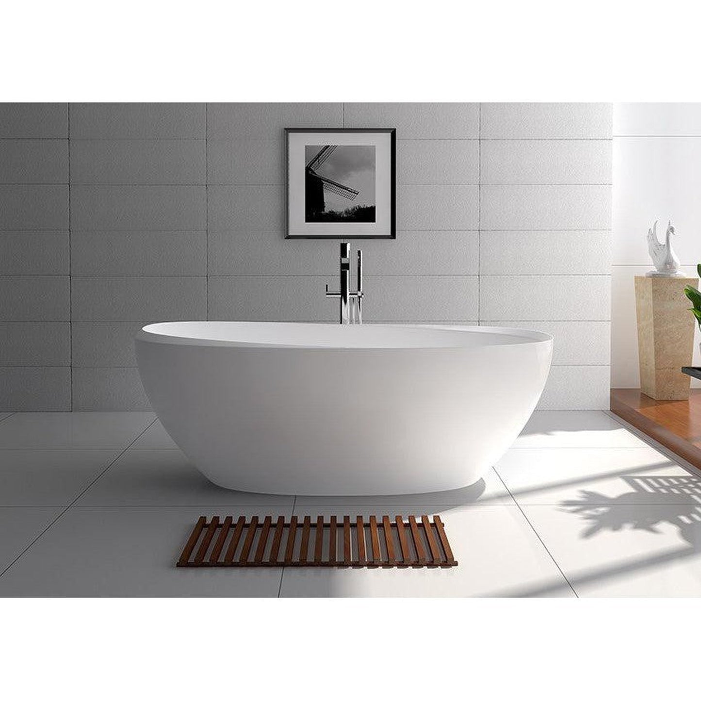 Legion Furniture WJ8639-W 65" Matte White Solid Surface Freestanding Bathtub With Pop-up Drain