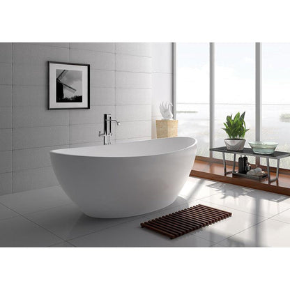 Legion Furniture WJ8643-W 63" Matte White Solid Surface Freestanding Bathtub With Pop-up Drain