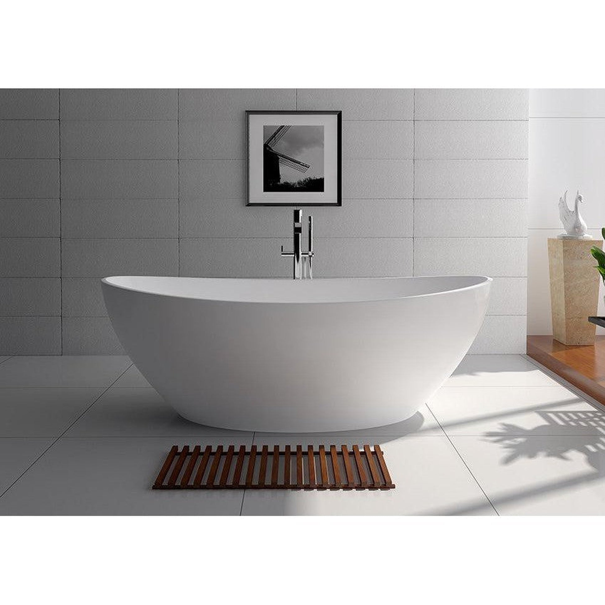 Legion Furniture WJ8643-W 63" Matte White Solid Surface Freestanding Bathtub With Pop-up Drain