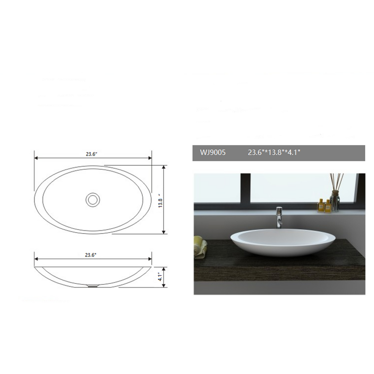 Legion Furniture WJ9005-W 24"White Matte Solid Surface Sink Bowl