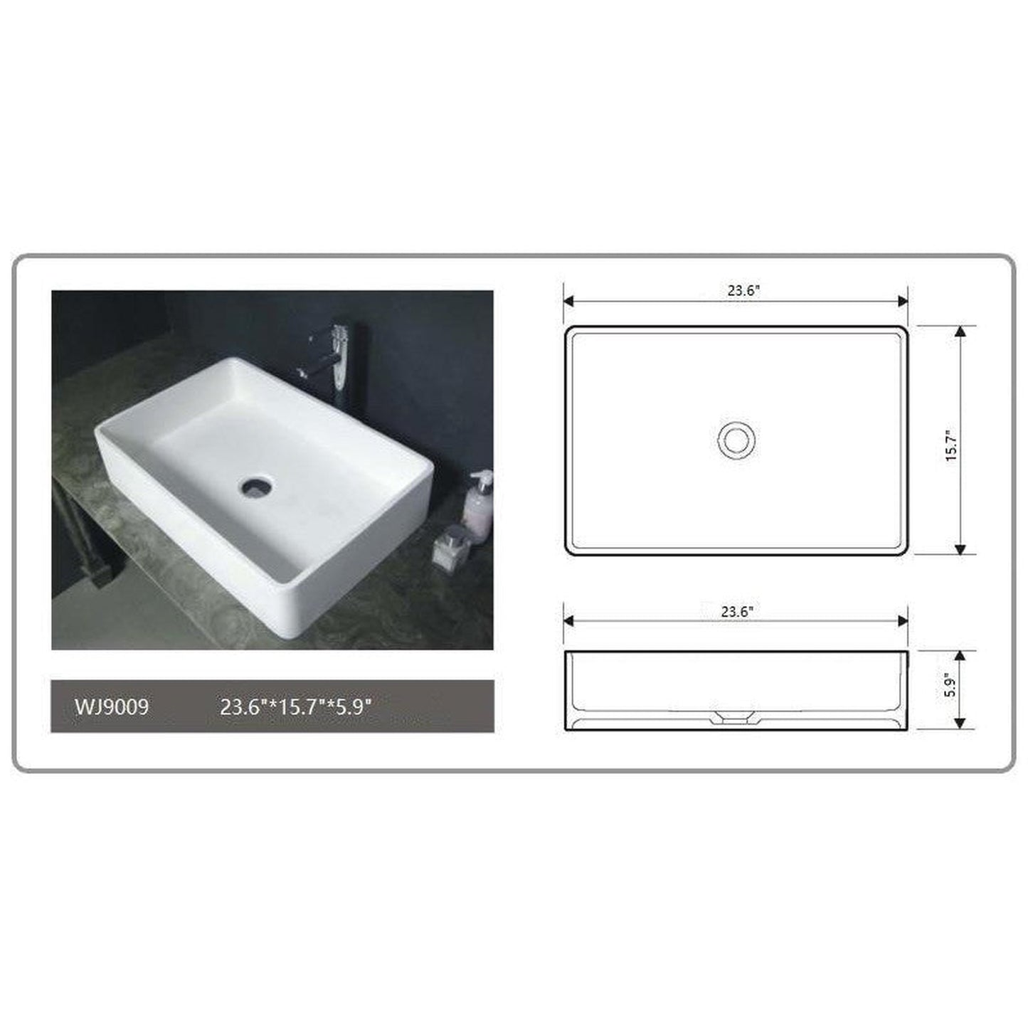 Legion Furniture WJ9009-W 24"White Matte Solid Surface Sink Bowl