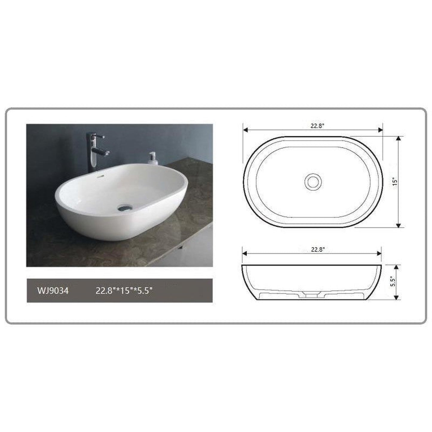 Legion Furniture WJ9034-W 23" White Matte Solid Surface Sink Bowl