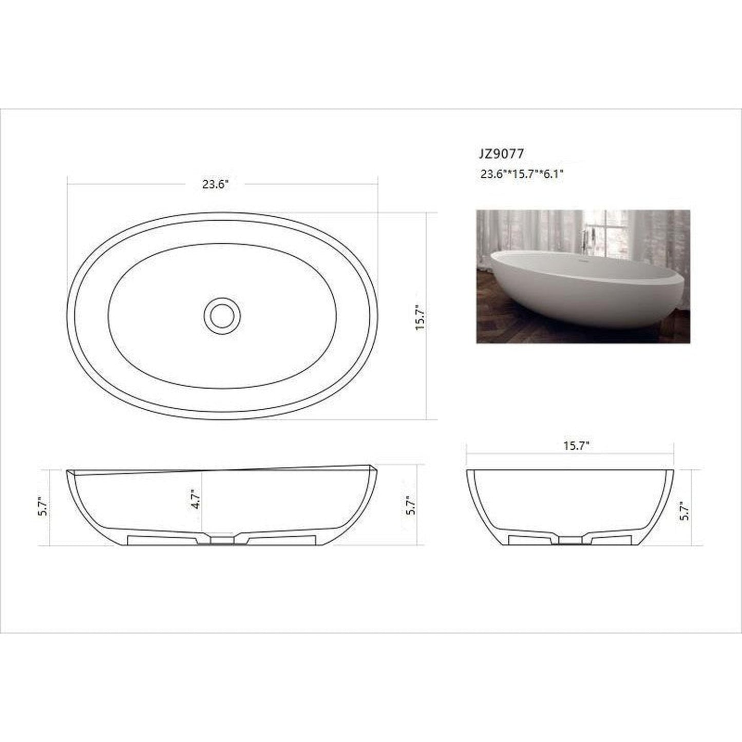 Legion Furniture WJ9077-W 24" White Matte Solid Surface Sink Bowl