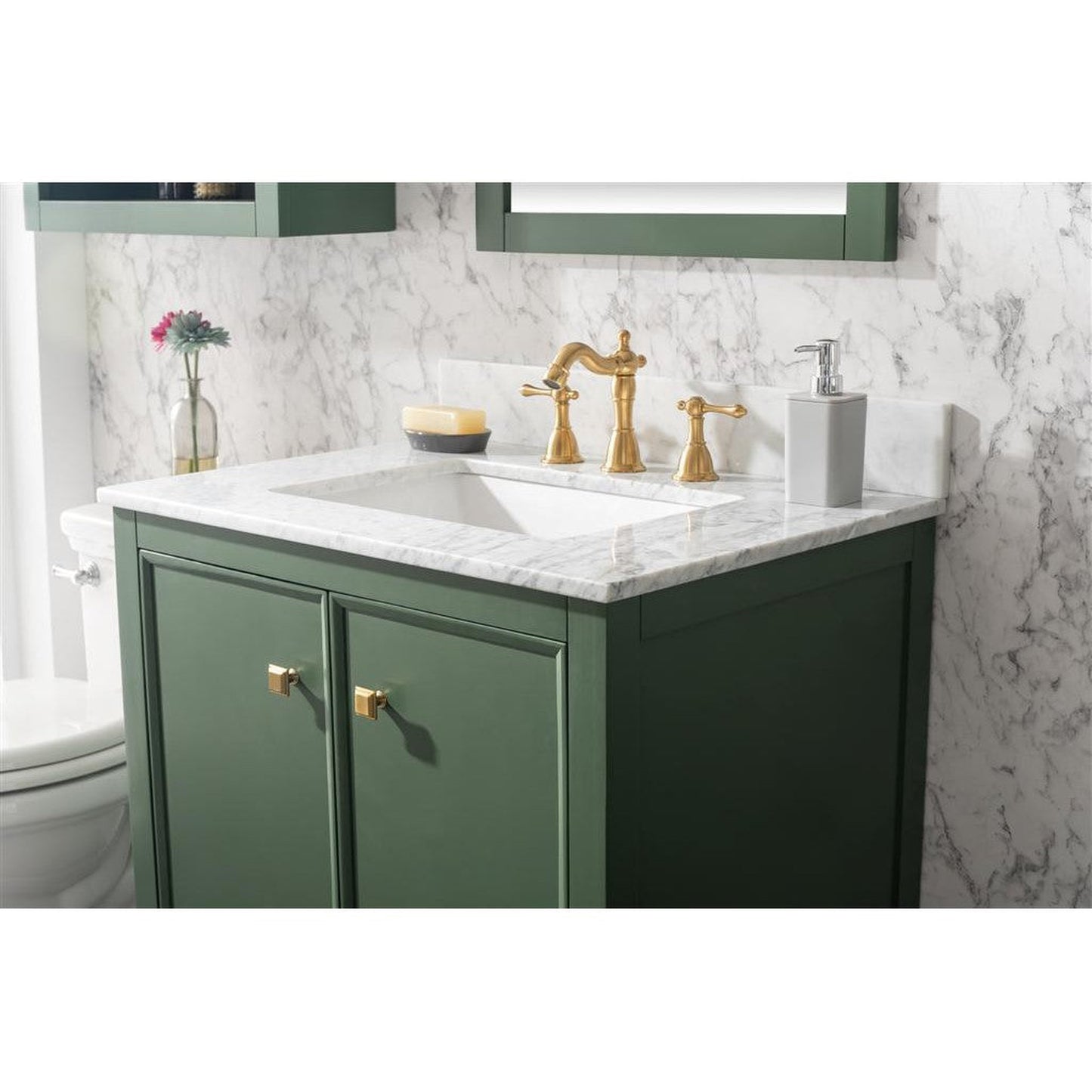 Legion Furniture WLF2130 30" Vogue Green Freestanding Vanity With White Carrara Marble Top and White Ceramic Sink