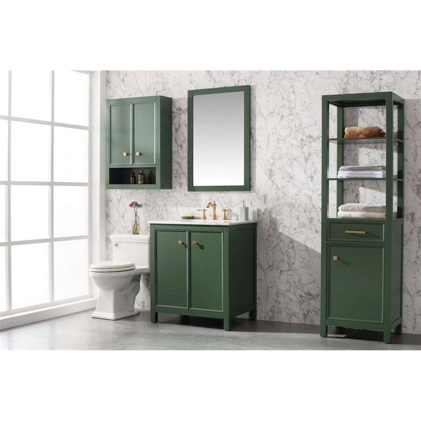 Legion Furniture WLF2130 30" Vogue Green Freestanding Vanity With White Carrara Marble Top and White Ceramic Sink