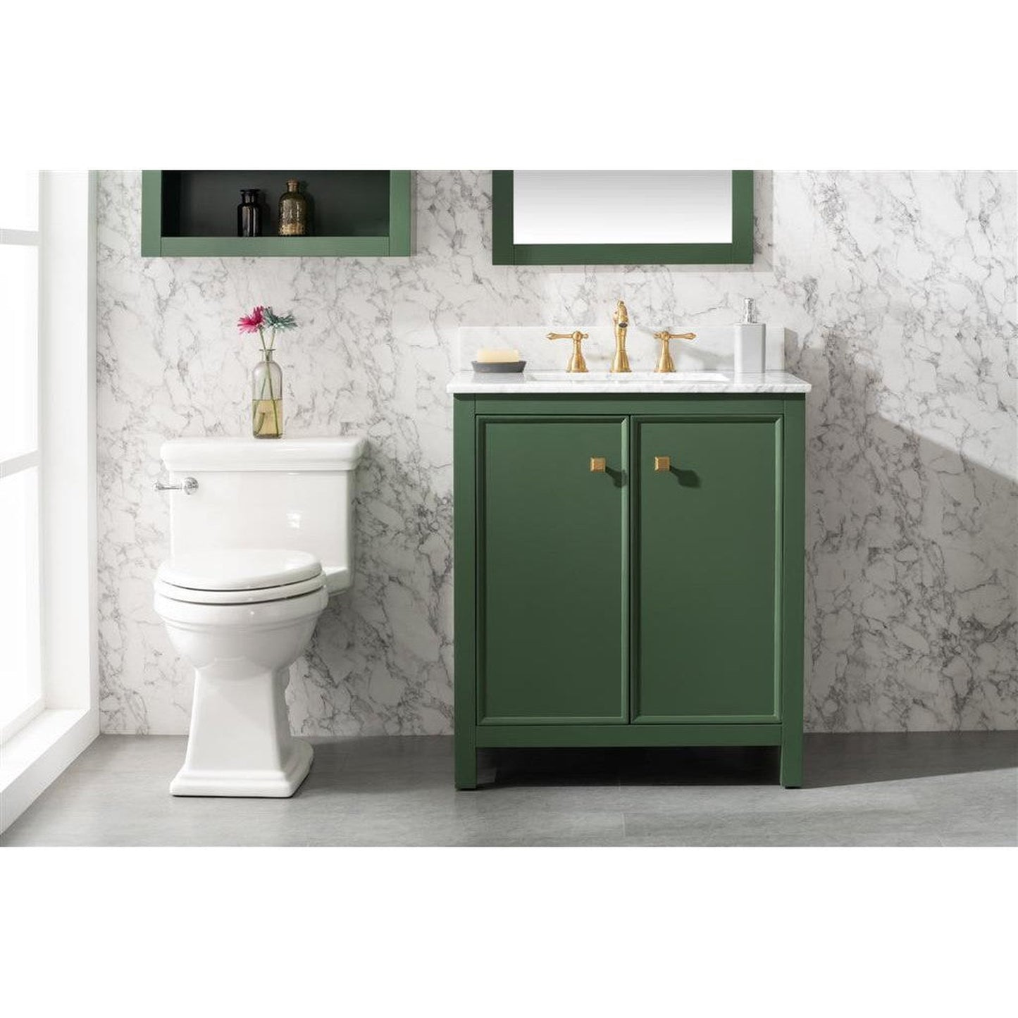 Legion Furniture WLF2130 30" Vogue Green Freestanding Vanity With White Carrara Marble Top and White Ceramic Sink