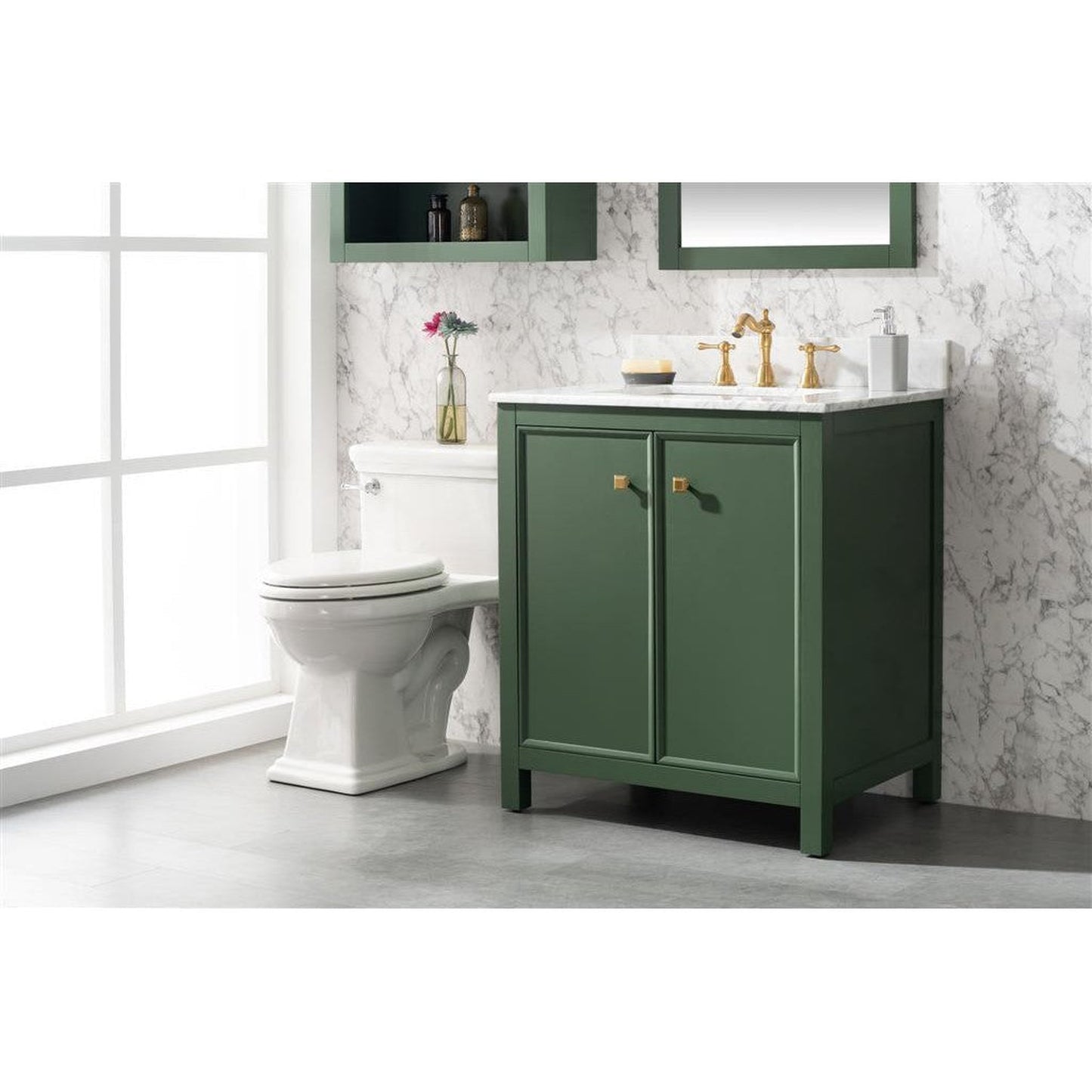 Legion Furniture WLF2130 30" Vogue Green Freestanding Vanity With White Carrara Marble Top and White Ceramic Sink