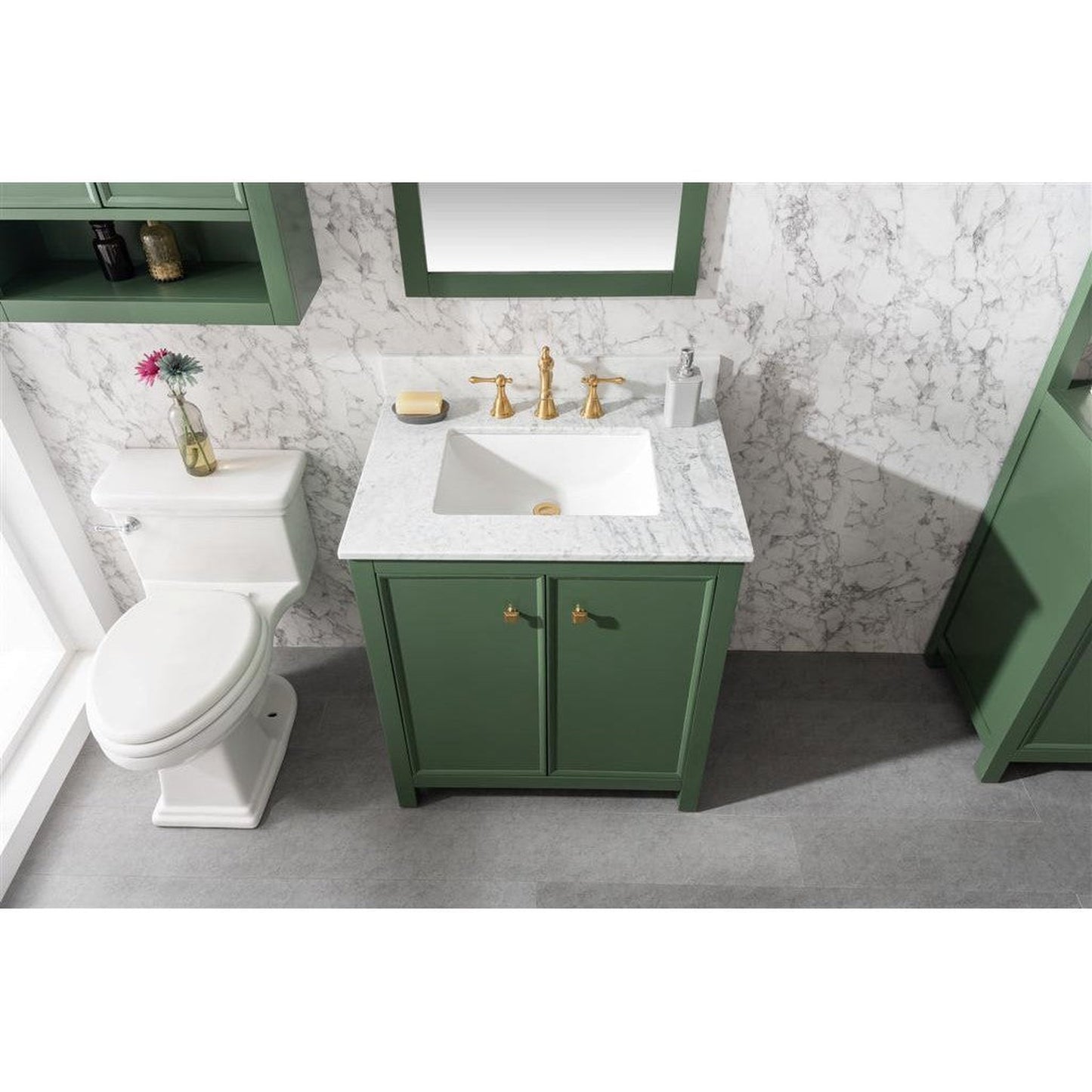 Legion Furniture WLF2130 30" Vogue Green Freestanding Vanity With White Carrara Marble Top and White Ceramic Sink