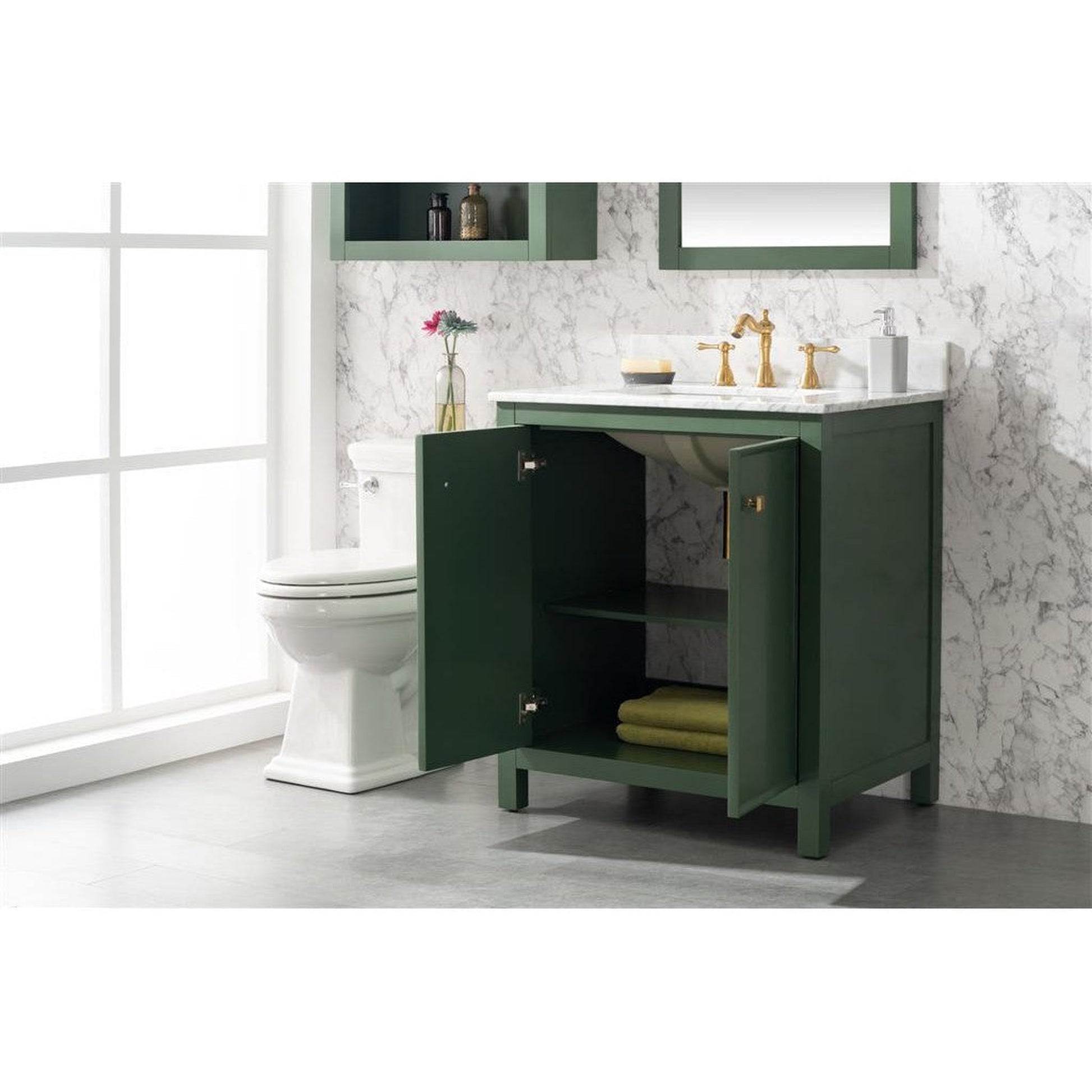 Legion Furniture WLF2130 30" Vogue Green Freestanding Vanity With White Carrara Marble Top and White Ceramic Sink
