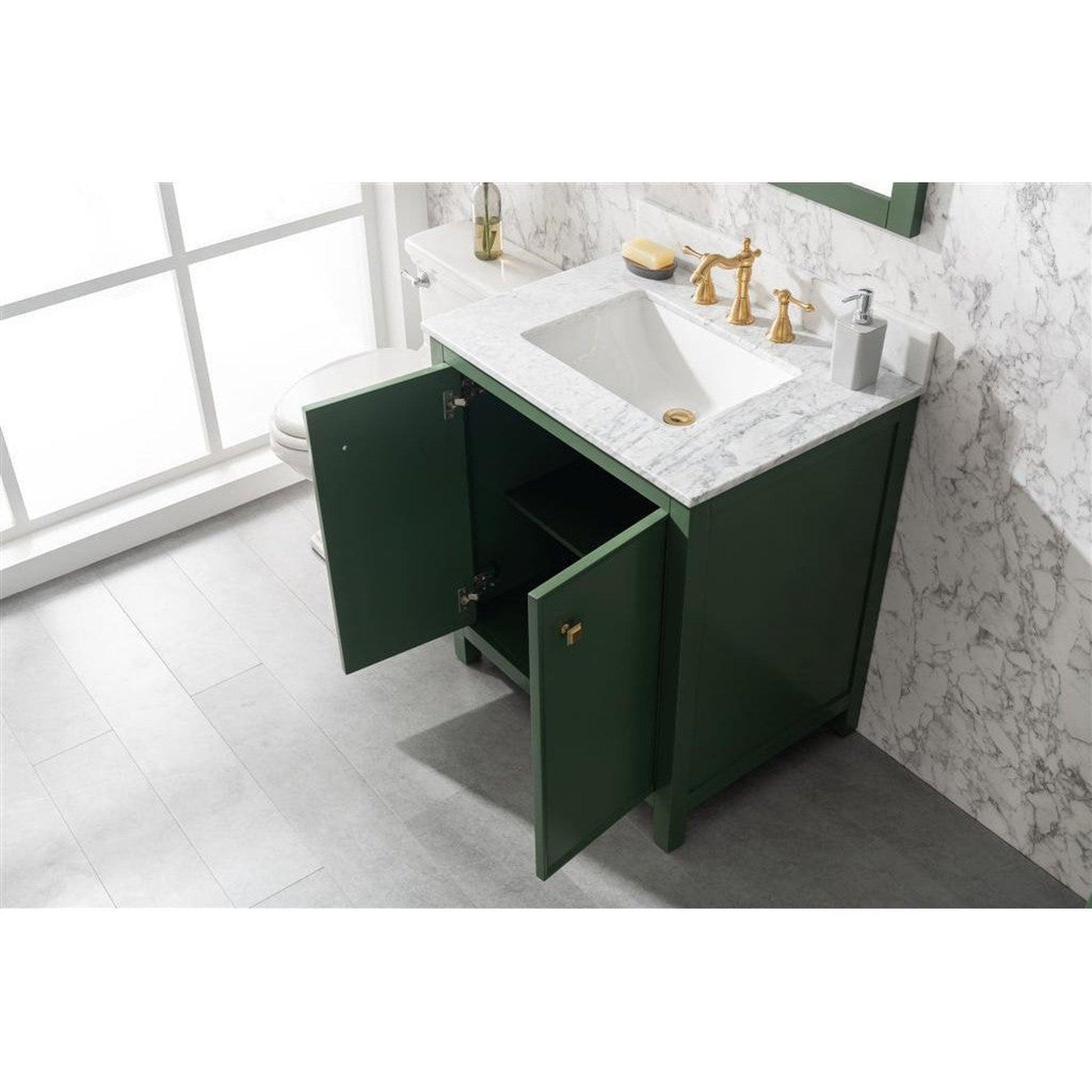 Legion Furniture WLF2130 30" Vogue Green Freestanding Vanity With White Carrara Marble Top and White Ceramic Sink