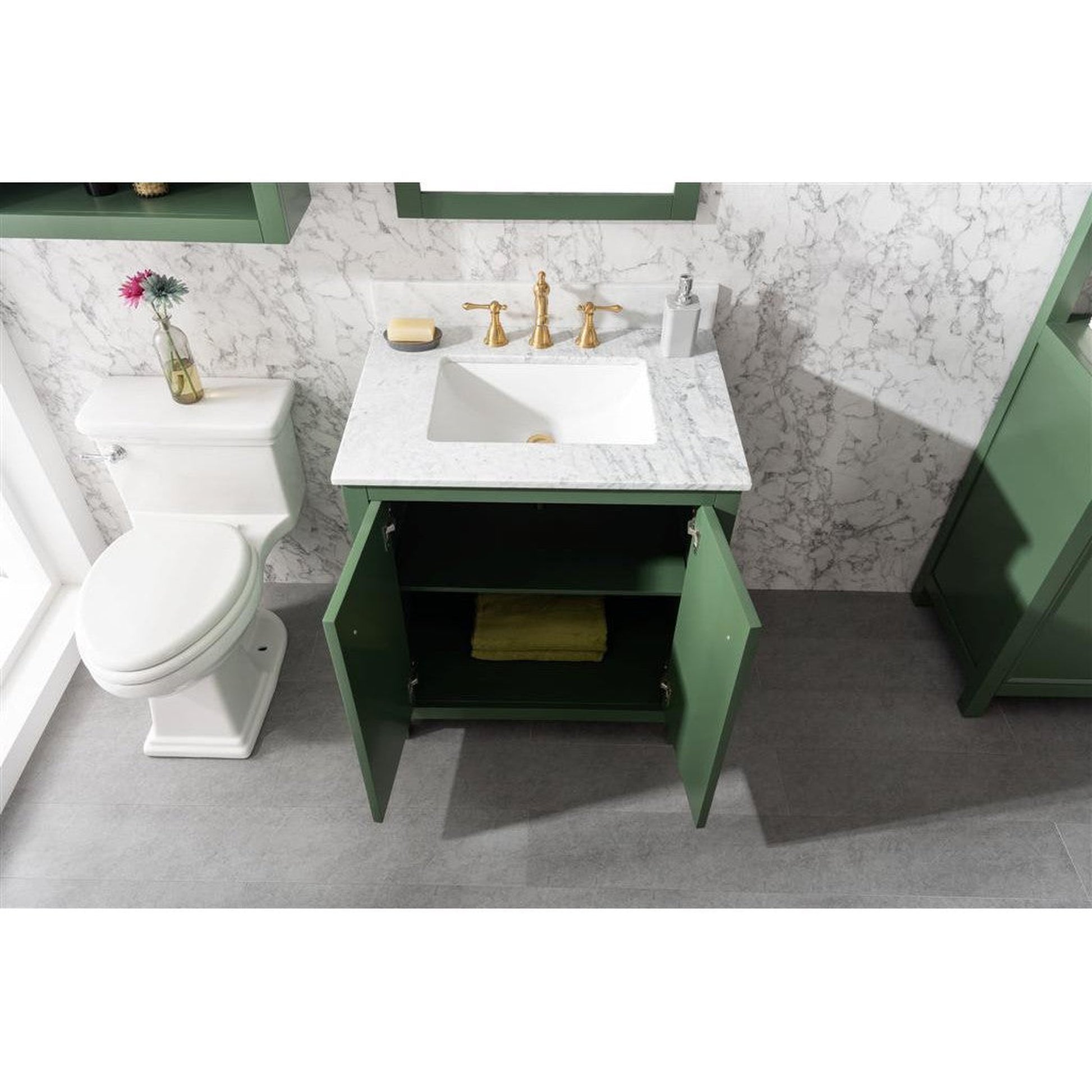 Legion Furniture WLF2130 30" Vogue Green Freestanding Vanity With White Carrara Marble Top and White Ceramic Sink