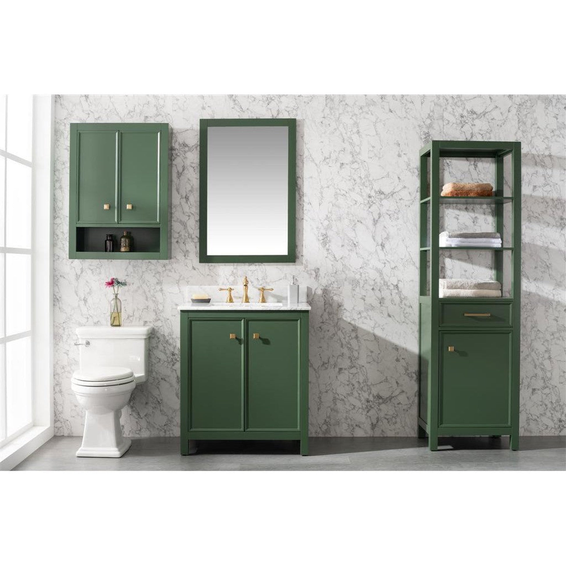 Legion Furniture WLF2130 30" Vogue Green Freestanding Vanity With White Carrara Marble Top and White Ceramic Sink