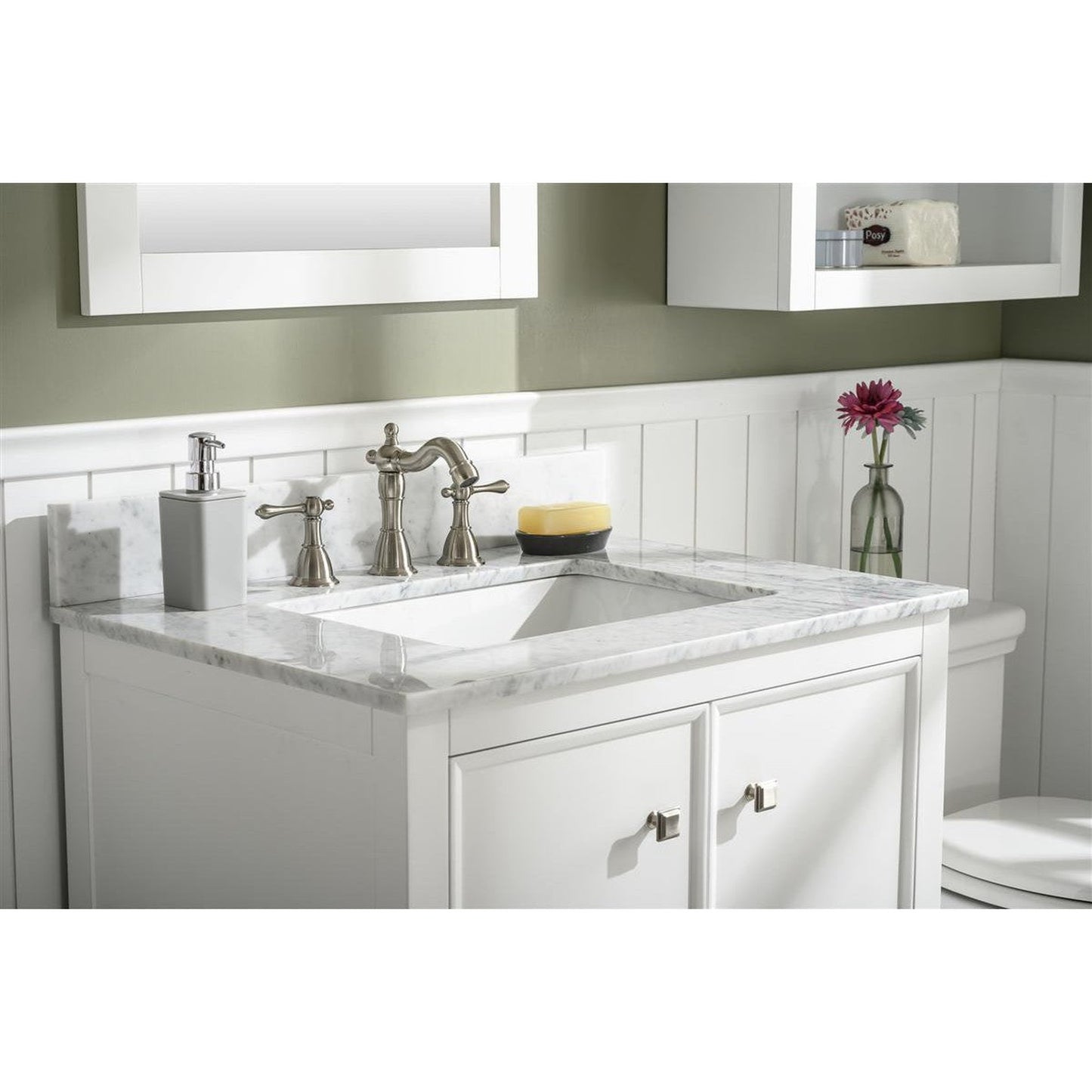 Legion Furniture WLF2130 30" White Freestanding Vanity With White Carrara Marble Top and White Ceramic Sink