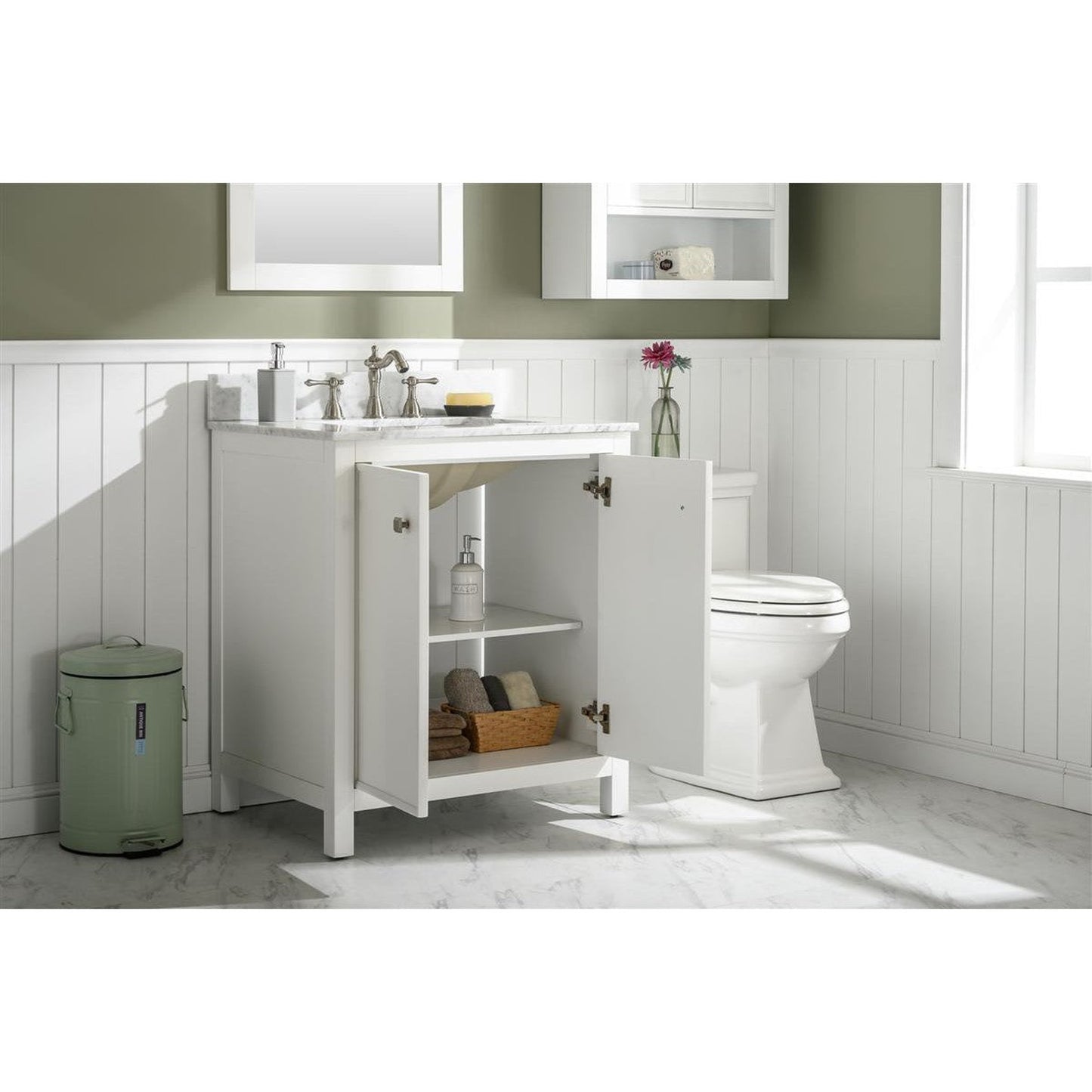 Legion Furniture WLF2130 30" White Freestanding Vanity With White Carrara Marble Top and White Ceramic Sink