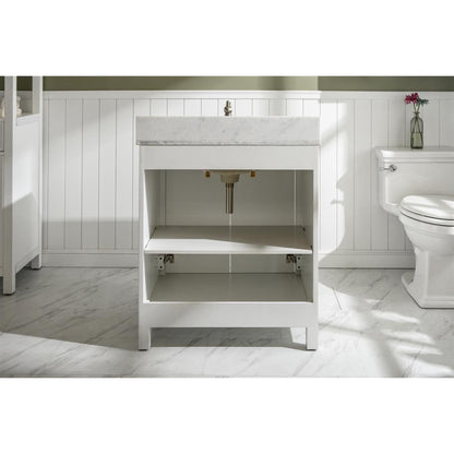 Legion Furniture WLF2130 30" White Freestanding Vanity With White Carrara Marble Top and White Ceramic Sink