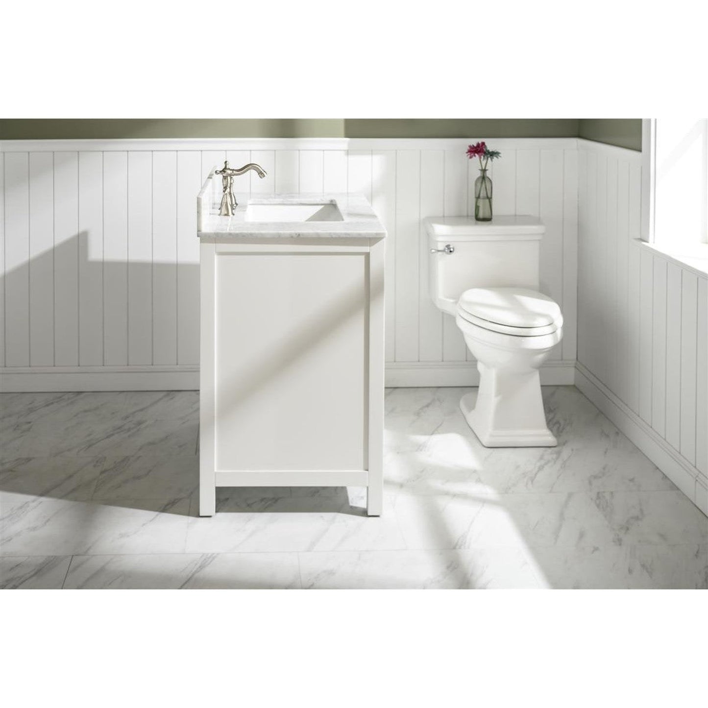 Legion Furniture WLF2130 30" White Freestanding Vanity With White Carrara Marble Top and White Ceramic Sink