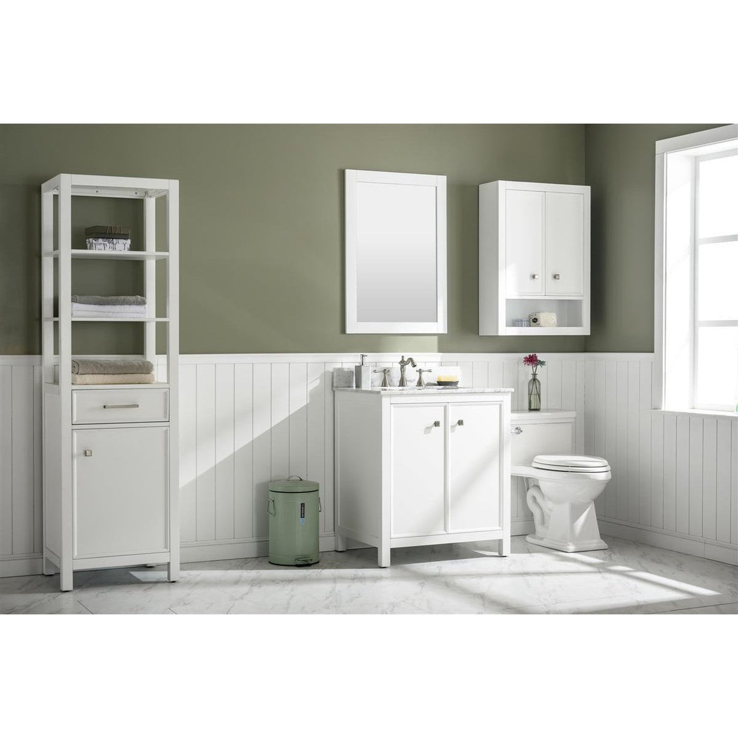 Legion Furniture WLF2130 30" White Freestanding Vanity With White Carrara Marble Top and White Ceramic Sink