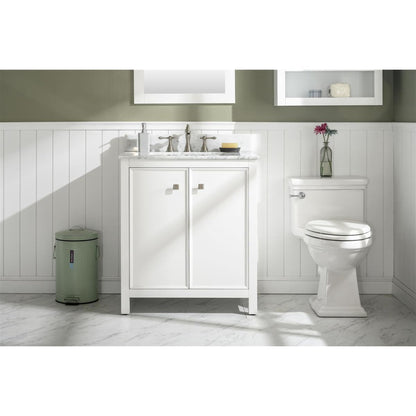 Legion Furniture WLF2130 30" White Freestanding Vanity With White Carrara Marble Top and White Ceramic Sink