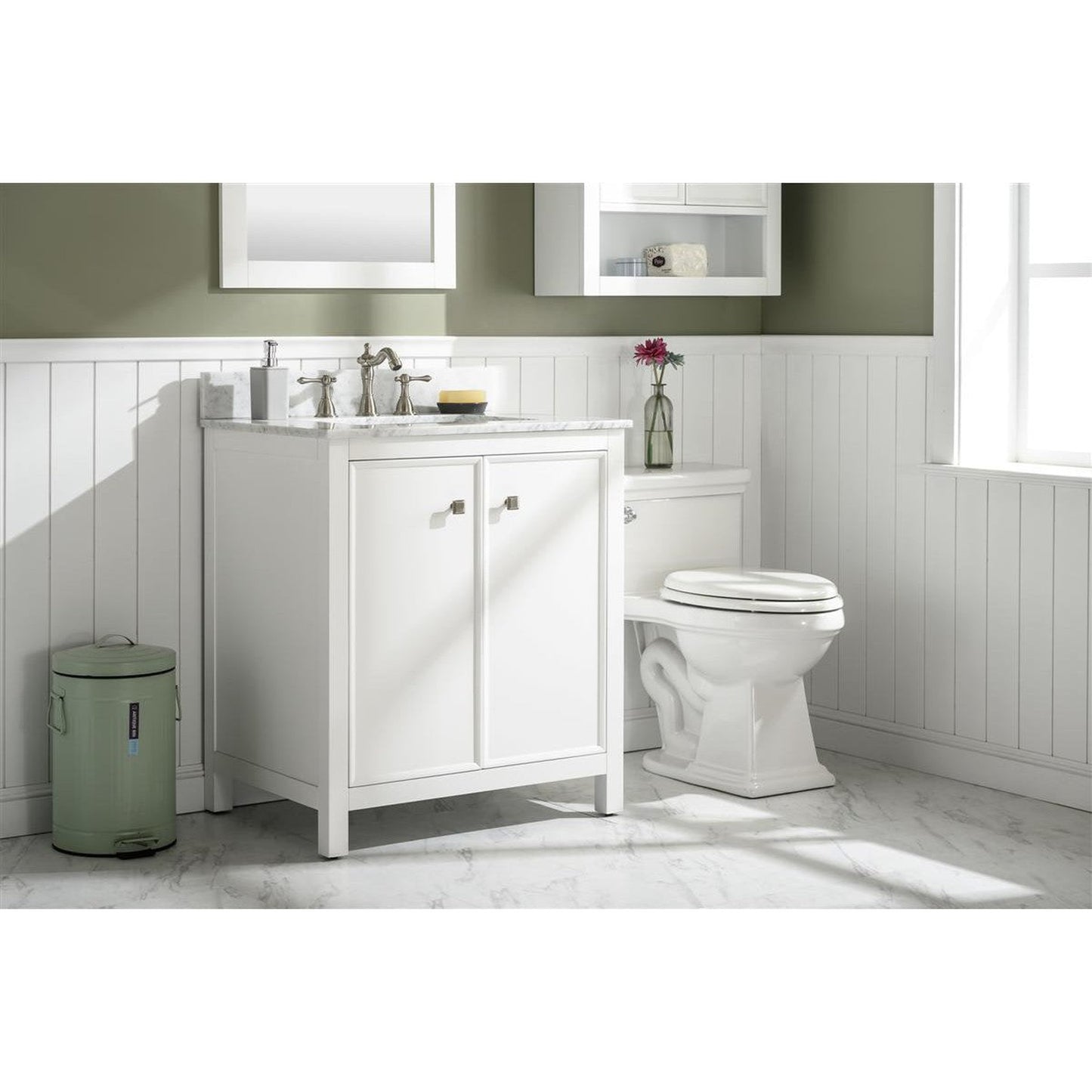 Legion Furniture WLF2130 30" White Freestanding Vanity With White Carrara Marble Top and White Ceramic Sink