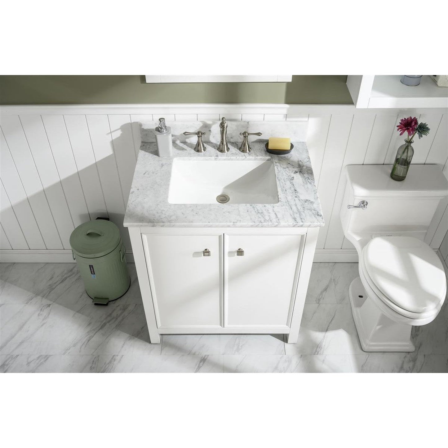 Legion Furniture WLF2130 30" White Freestanding Vanity With White Carrara Marble Top and White Ceramic Sink