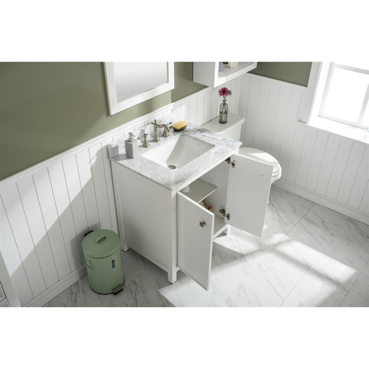 Legion Furniture WLF2130 30" White Freestanding Vanity With White Carrara Marble Top and White Ceramic Sink