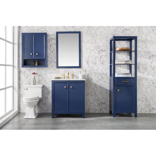 Legion Furniture WLF2130-B 30" Blue Freestanting Vanity Base With White Carrara Marble Top and white Ceramic Sink