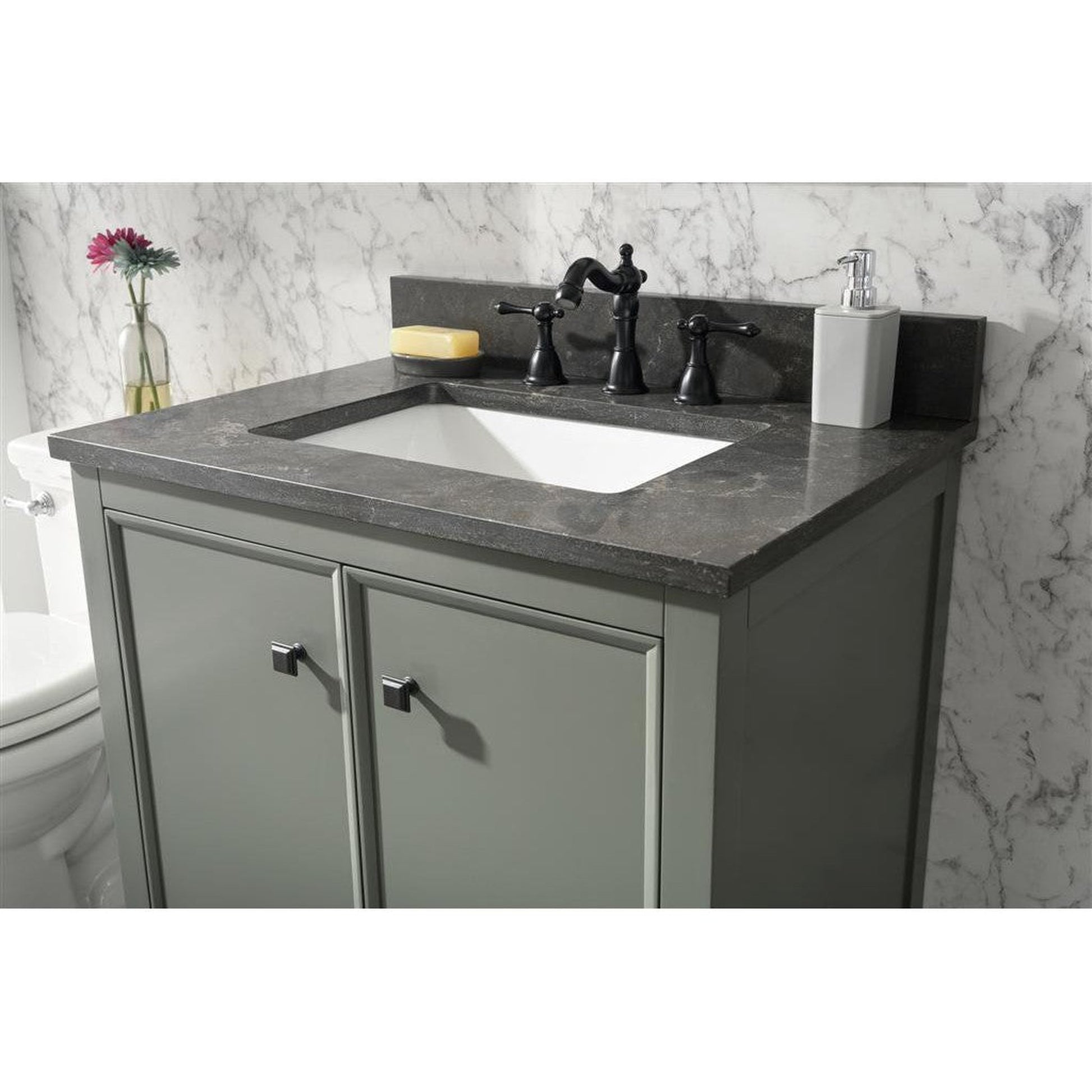 Legion Furniture WLF2130-PG 30" Pewter Green Freestanting Vanity Base With Blue Lime Stone Top and White Ceramic Sink