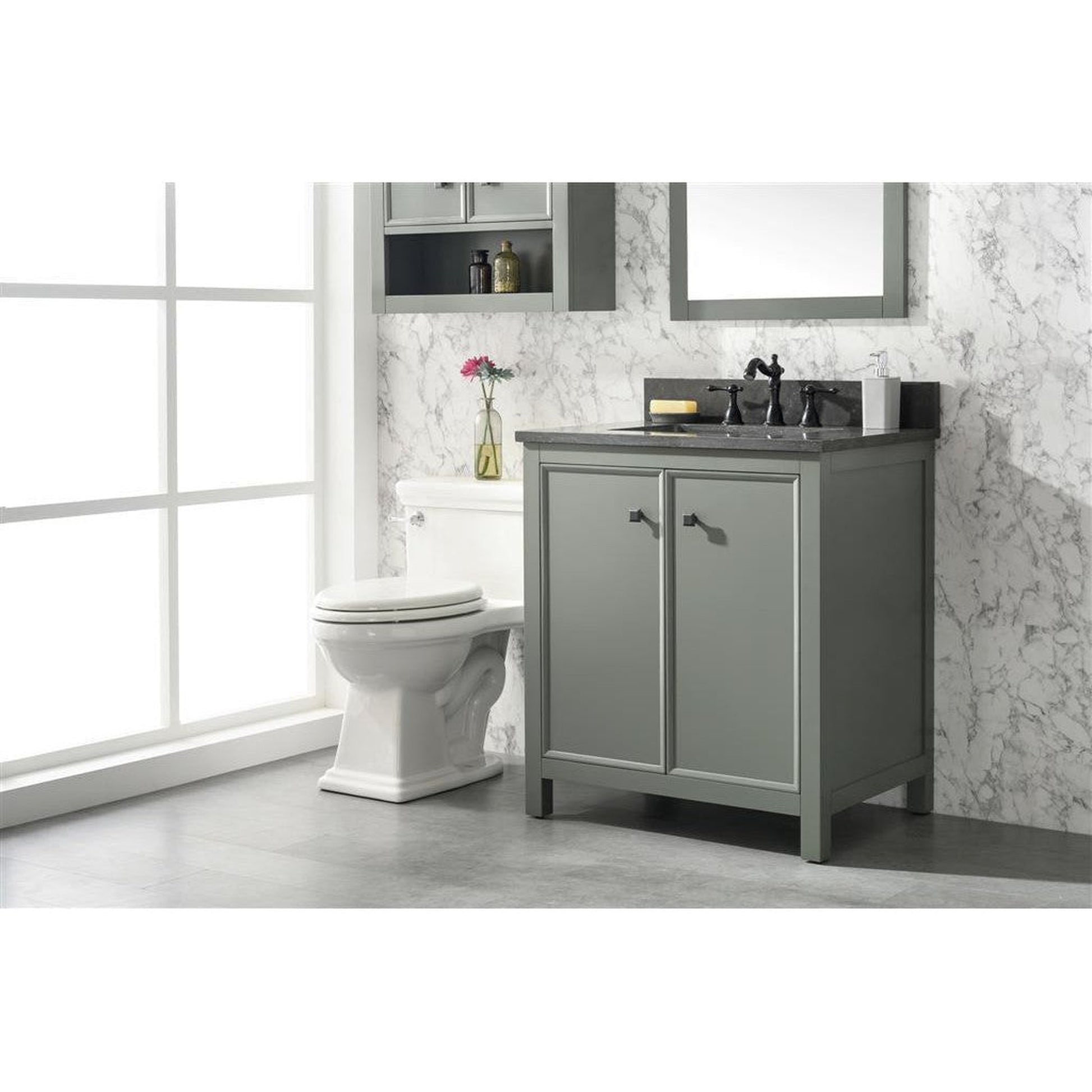 Legion Furniture WLF2130-PG 30" Pewter Green Freestanting Vanity Base With Blue Lime Stone Top and White Ceramic Sink