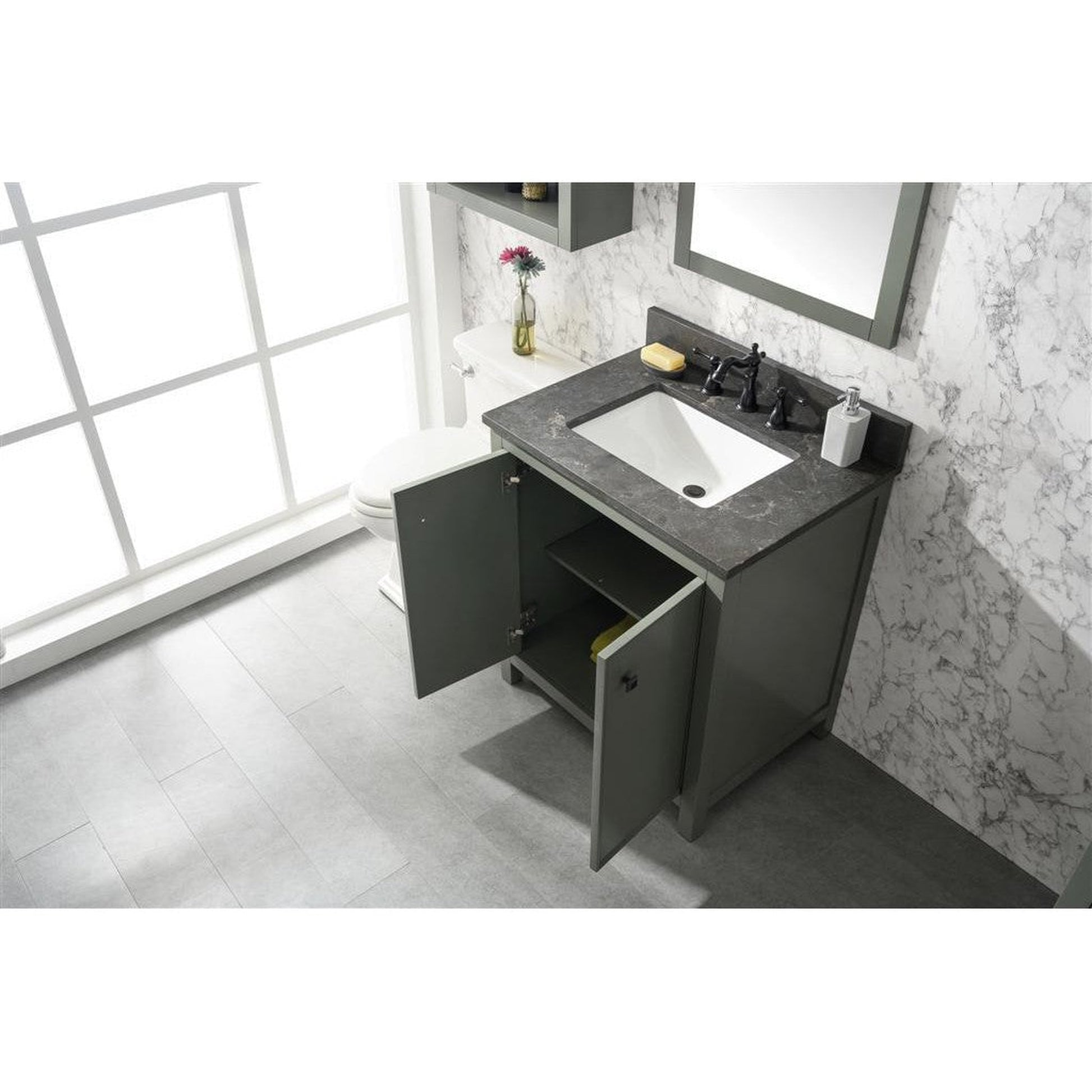 Legion Furniture WLF2130-PG 30" Pewter Green Freestanting Vanity Base With Blue Lime Stone Top and White Ceramic Sink