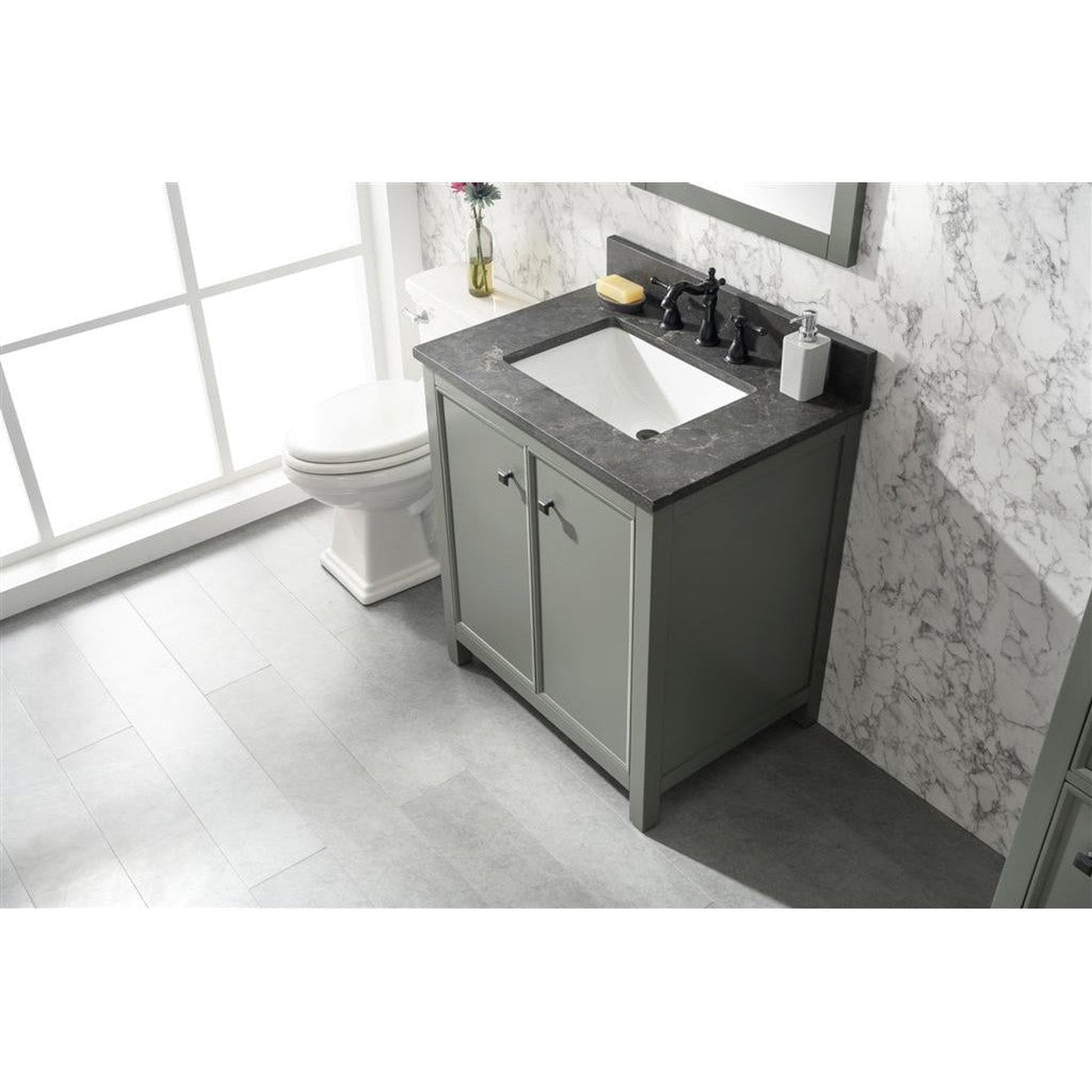 Legion Furniture WLF2130-PG 30" Pewter Green Freestanting Vanity Base With Blue Lime Stone Top and White Ceramic Sink