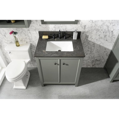 Legion Furniture WLF2130-PG 30" Pewter Green Freestanting Vanity Base With Blue Lime Stone Top and White Ceramic Sink