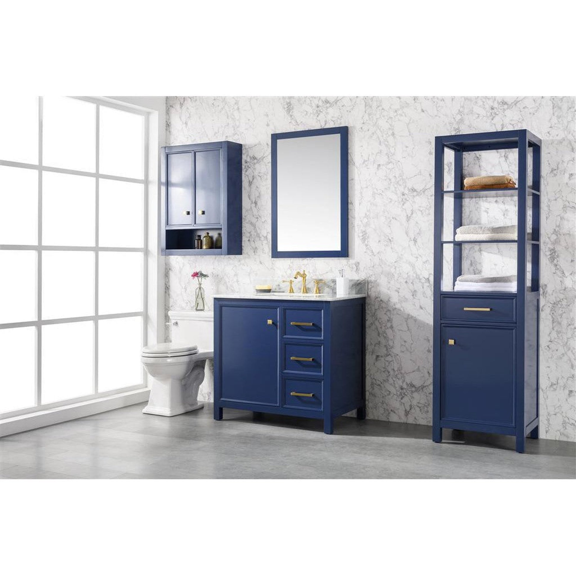 Legion Furniture WLF2136 36" Blue Freestanding Vanity With White Carrara Marble Top and White Ceramic Sink