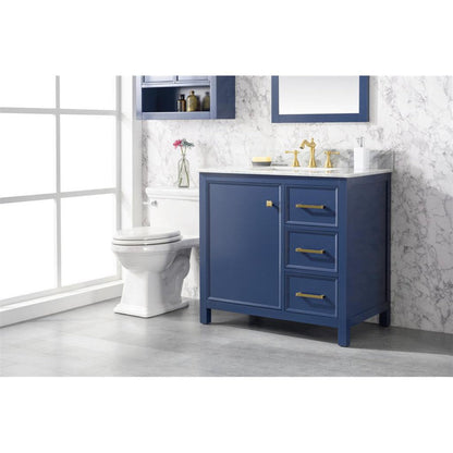 Legion Furniture WLF2136 36" Blue Freestanding Vanity With White Carrara Marble Top and White Ceramic Sink