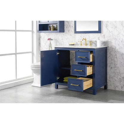 Legion Furniture WLF2136 36" Blue Freestanding Vanity With White Carrara Marble Top and White Ceramic Sink