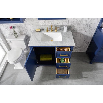 Legion Furniture WLF2136 36" Blue Freestanding Vanity With White Carrara Marble Top and White Ceramic Sink