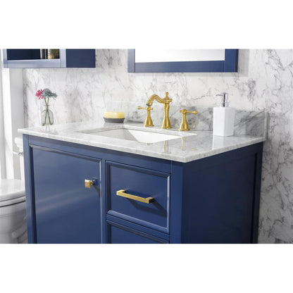 Legion Furniture WLF2136 36" Blue Freestanding Vanity With White Carrara Marble Top and White Ceramic Sink