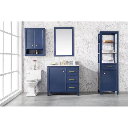 Legion Furniture WLF2136 36" Blue Freestanding Vanity With White Carrara Marble Top and White Ceramic Sink