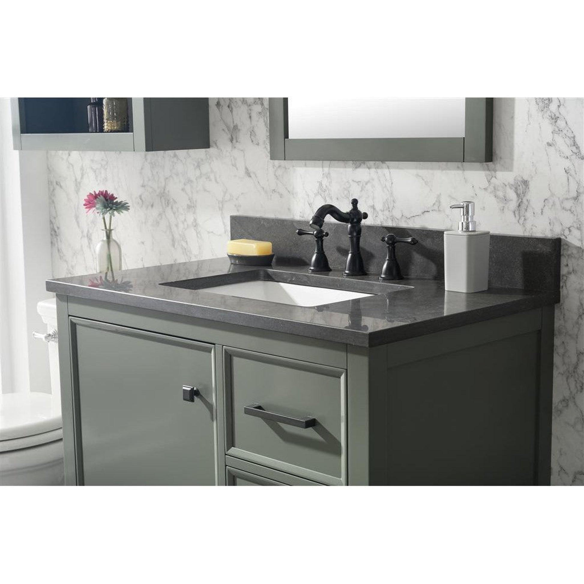 Legion Furniture WLF2136 36" Pewter Green Freestanding Vanity With Blue Lime Stone Top and White Ceramic Sink