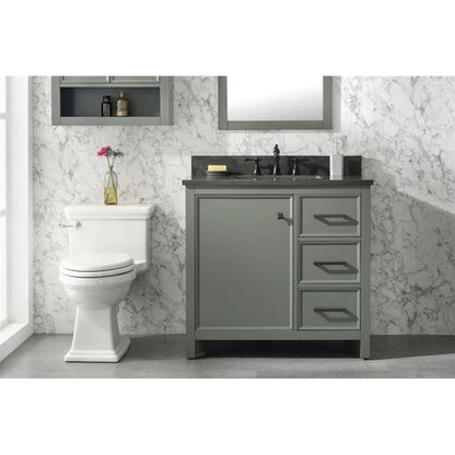 Legion Furniture WLF2136 36" Pewter Green Freestanding Vanity With Blue Lime Stone Top and White Ceramic Sink