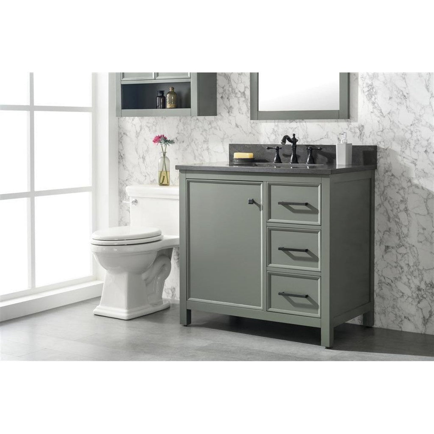 Legion Furniture WLF2136 36" Pewter Green Freestanding Vanity With Blue Lime Stone Top and White Ceramic Sink