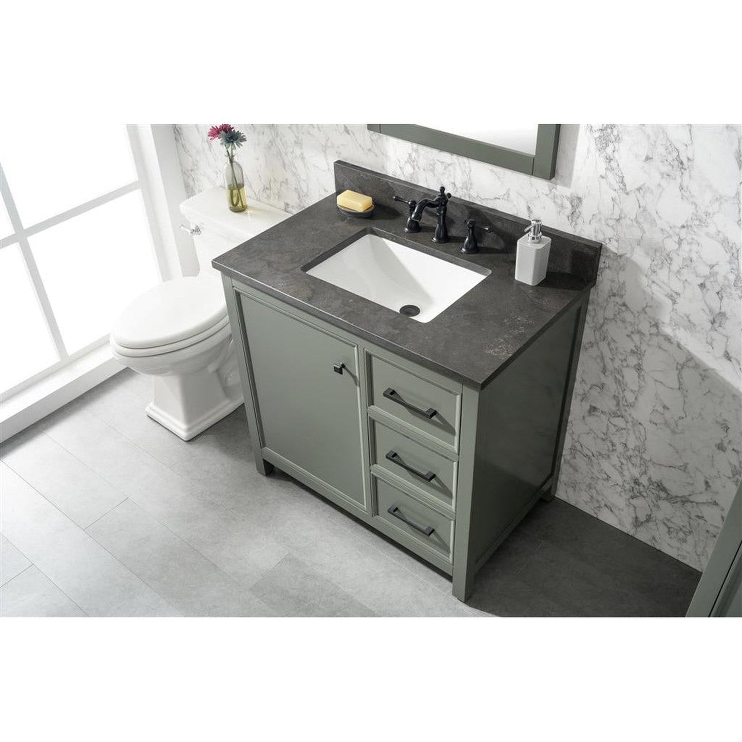 Legion Furniture WLF2136 36" Pewter Green Freestanding Vanity With Blue Lime Stone Top and White Ceramic Sink