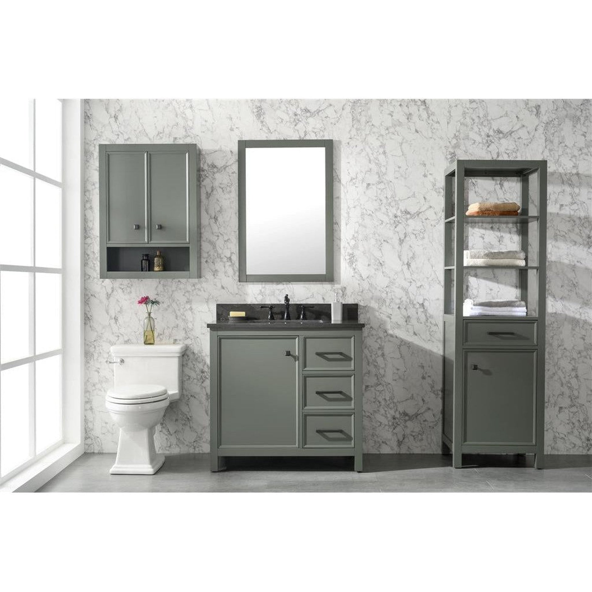 Legion Furniture WLF2136 36" Pewter Green Freestanding Vanity With Blue Lime Stone Top and White Ceramic Sink