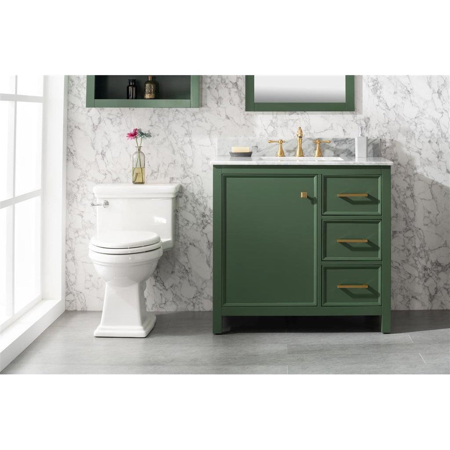 Legion Furniture WLF2136 36" Vogue Green Freestanding Vanity With White Carrara Marble Top and White Ceramic Sink