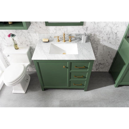 Legion Furniture WLF2136 36" Vogue Green Freestanding Vanity With White Carrara Marble Top and White Ceramic Sink